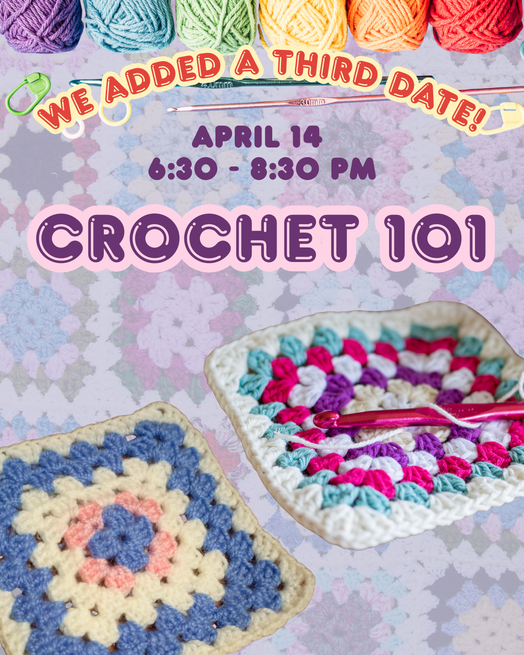 Crochet 101, 4/14/2026, 6:30 - 8:30 PM