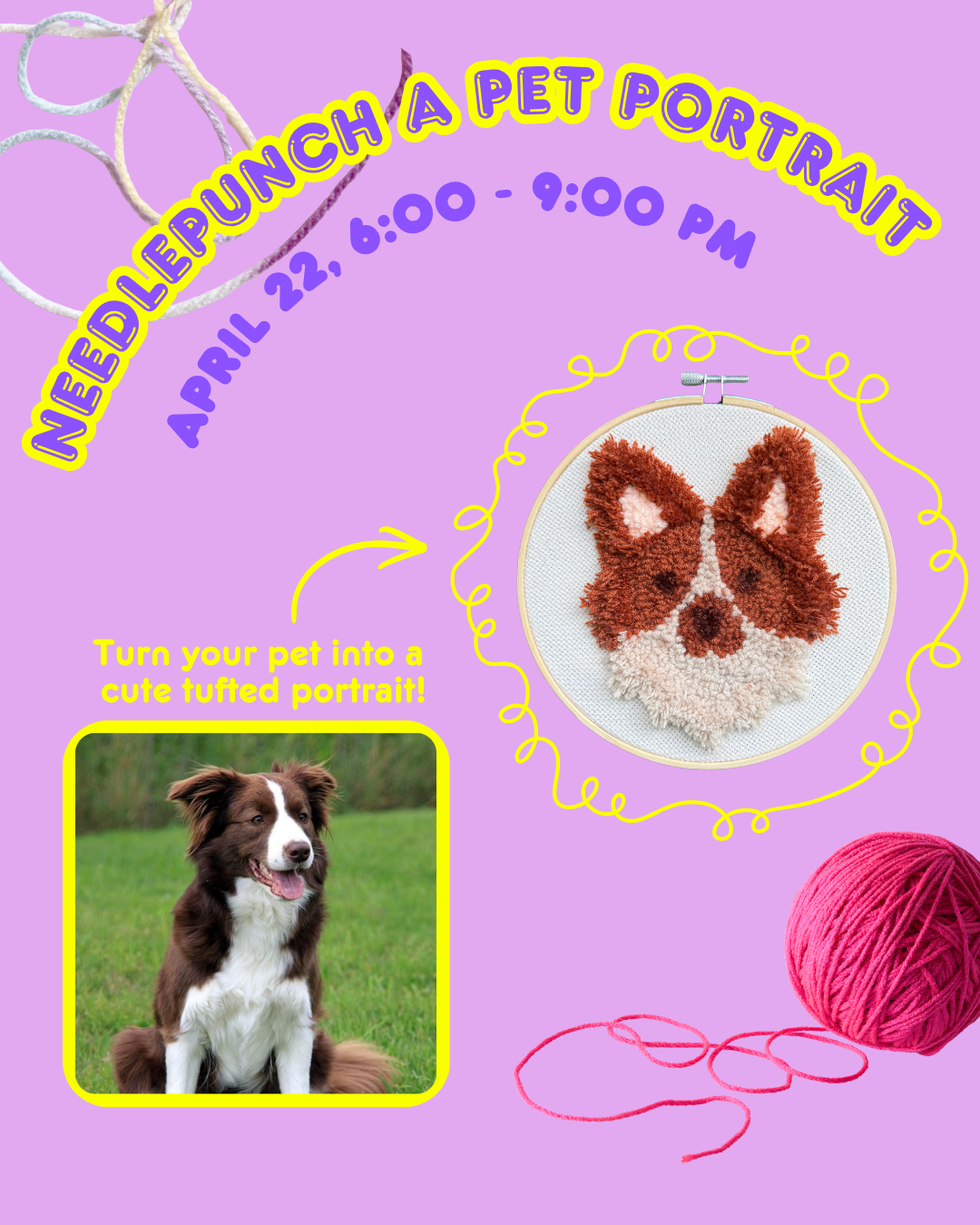 Needle Punch: Pet Portrait 4.22.26, 6:00 - 9:00 PM